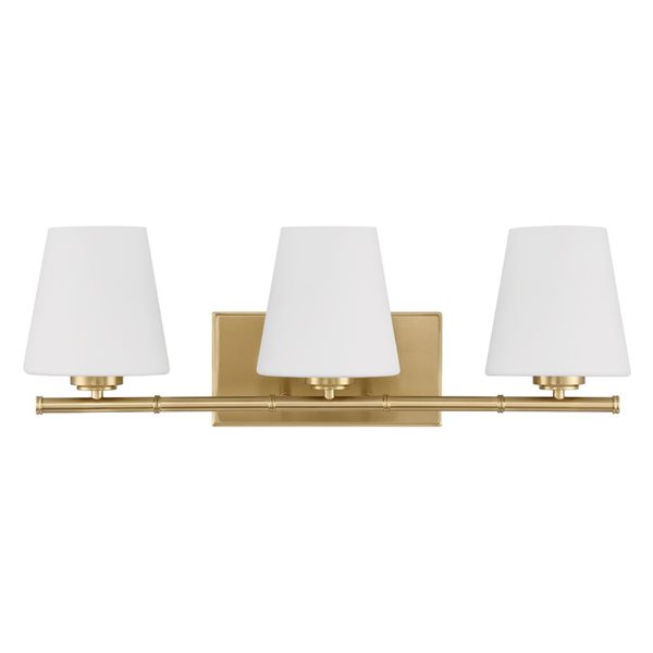 Hunter Fauna Grove 3-Light Bathroom Vanity Wall Sconce w/ White Glass - Alturas Gold