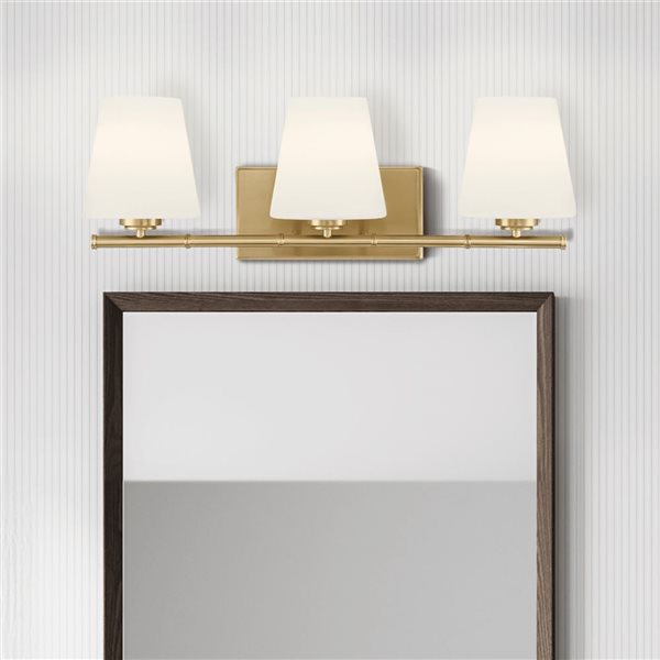 Hunter Fauna Grove 3-Light Bathroom Vanity Wall Sconce w/ White Glass - Alturas Gold