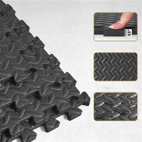 CAP Barbell 24 x 24 x 0.5-in Interlocking Diamond Foam Mat - Black - 18/Pack