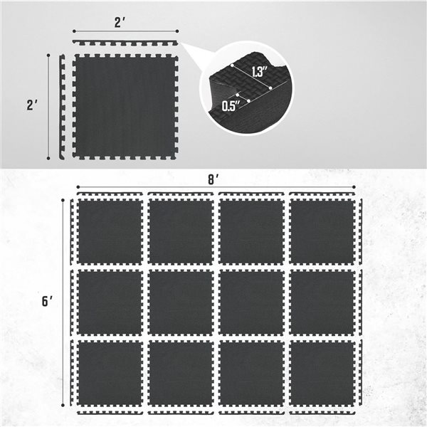 CAP Barbell 24 x 24 x 0.5-in T-Pattern Interlocking Foam Mat - Black - 12/Pack