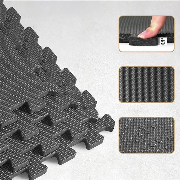 CAP Barbell 24 x 24 x 0.5-in T-Pattern Interlocking Foam Mat - Black - 12/Pack
