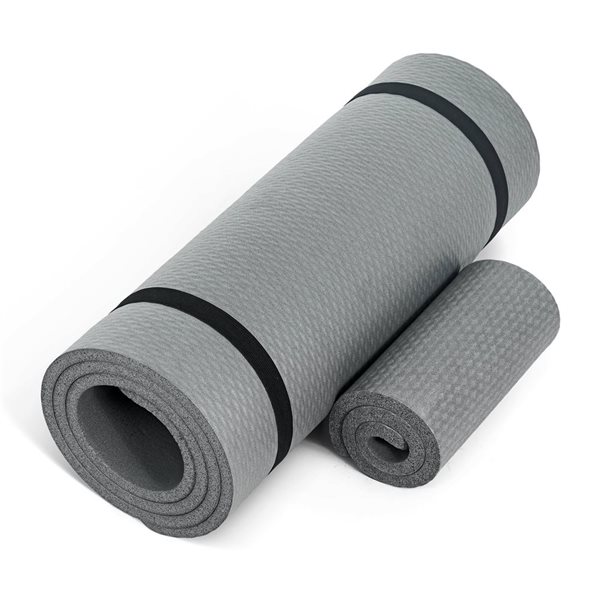 CAP Barbell 1/2-in High Density Rubber Exercise Yoga Mat with Strap and Knee Pad - Grey