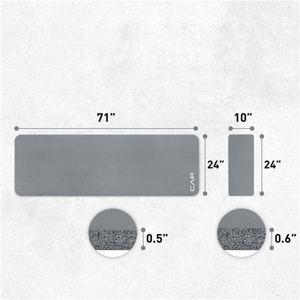 CAP Barbell 1/2-in High Density Rubber Exercise Yoga Mat with Strap and Knee Pad - Grey