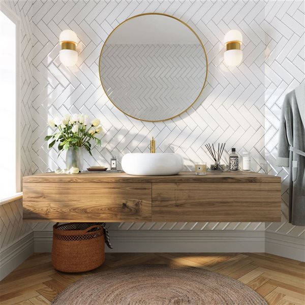 DeerValley Liberty 20.08-in Round Modern White Ceramic Bathroom Sink Vessel