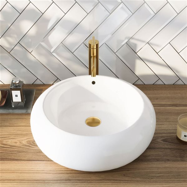 DeerValley Liberty 20.08-in Round Modern White Ceramic Bathroom Sink Vessel