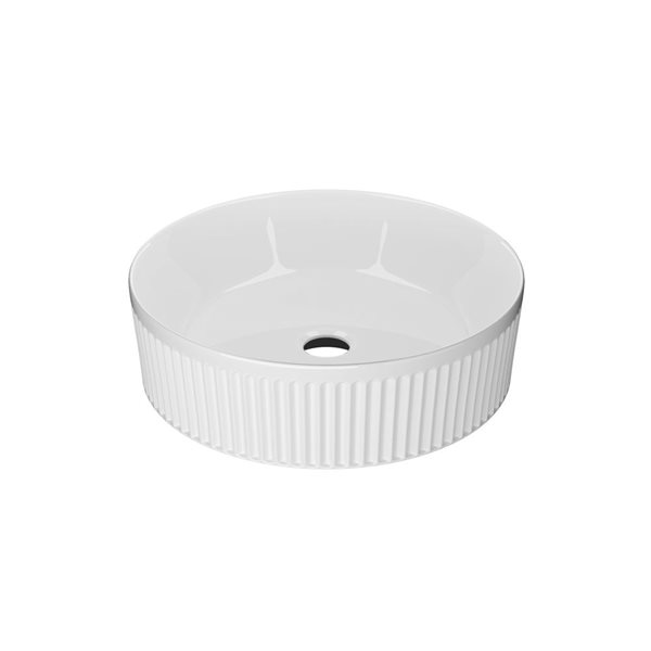 DeerValley 15.75-in Vessel Round Modern White Ceramic Ribbed Bathroom ...