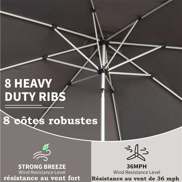 Mondawe 10-ft Aluminum Patio Umbrella w/ Push Button Tilt and Crank - Grey