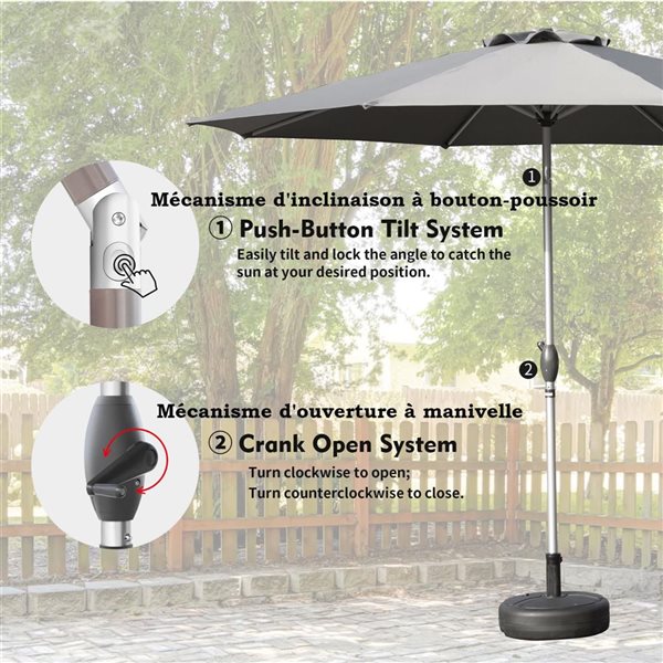 Mondawe 10-ft Aluminum Patio Umbrella w/ Push Button Tilt and Crank - Grey