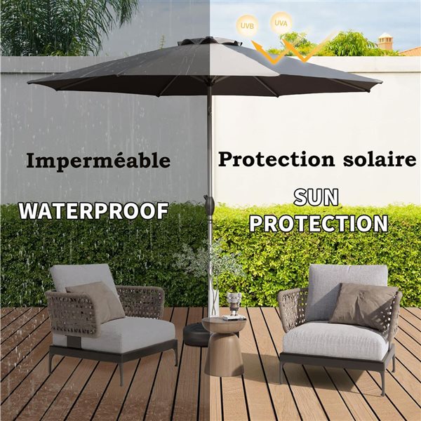 Mondawe 10-ft Aluminum Patio Umbrella w/ Push Button Tilt and Crank - Grey