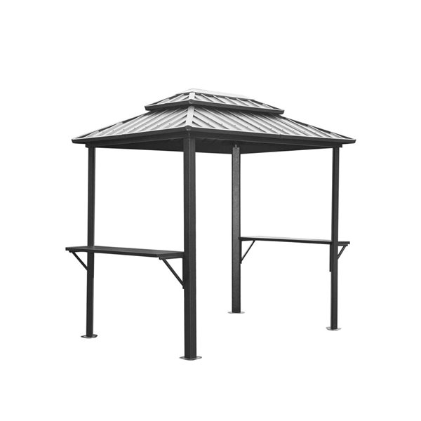 Mondawe 6 x 8-ft BBQ Metal Gazebo w/ Side Shelves - Grey
