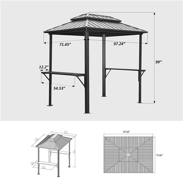 Mondawe 6 x 8-ft BBQ Metal Gazebo w/ Side Shelves - Grey