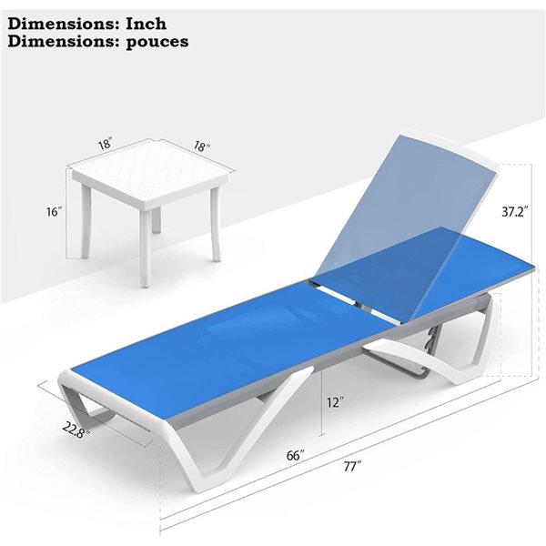Mondawe Aluminum Outdoor Chaise Lounge Chair w/ Table - Blue