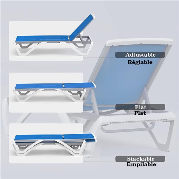 Mondawe Aluminum Outdoor Chaise Lounge Chair w/ Table - Blue