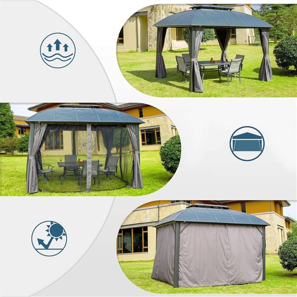 Mondawe 10 x 12-ft Metal Gazebo w/ Aluminum Frame - Grey