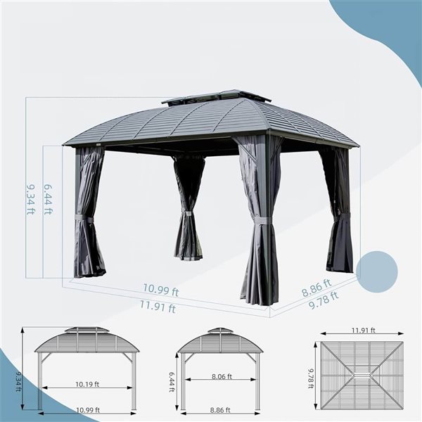 Mondawe 10 x 12-ft Metal Gazebo w/ Aluminum Frame - Grey