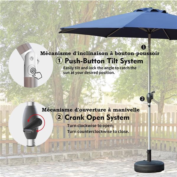 Mondawe 10-ft Aluminum Patio Umbrella w/ Push Button Tilt and Crank - Blue