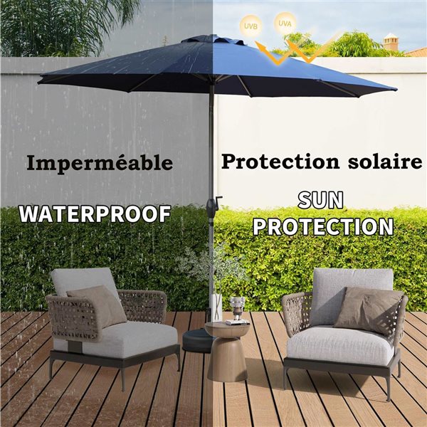 Mondawe 10-ft Aluminum Patio Umbrella w/ Push Button Tilt and Crank - Blue