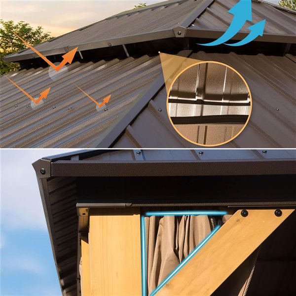 Mondawe 10 x 14-ft Patio Gazebo w/ Galvanized Steel Double Roof and Cedar Wood Frame - Brown