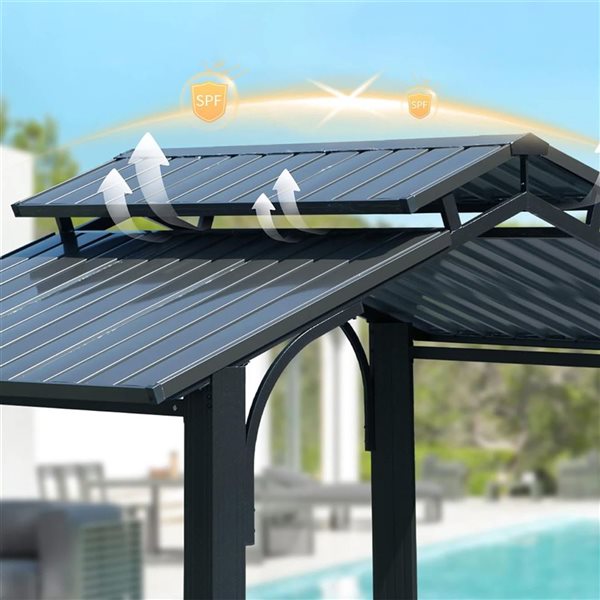 Mondawe 5 x 8-ft BBQ Metal Gazebo w/ Side Shelves - Gey