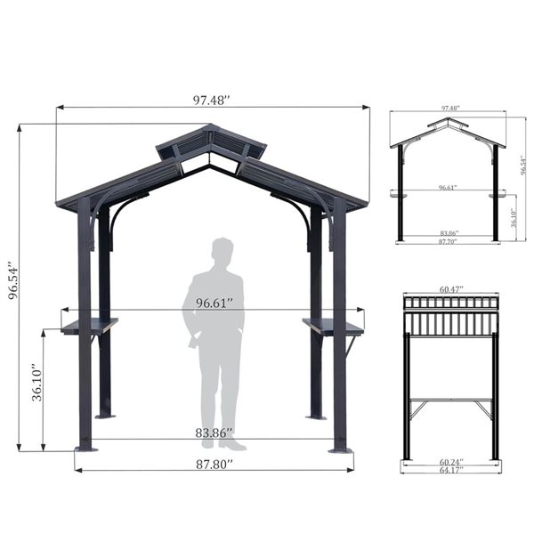 Mondawe 5 x 8-ft BBQ Metal Gazebo w/ Side Shelves - Gey