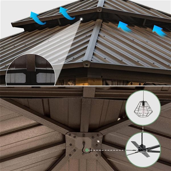 Mondawe 12 x 12-ft Metal Gazebo w/ Cedar Wood Frame - Brown