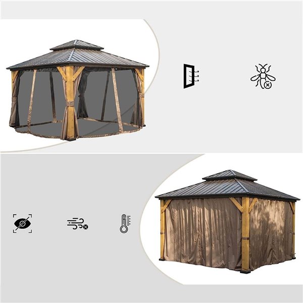 Mondawe 12 x 12-ft Metal Gazebo w/ Cedar Wood Frame - Brown