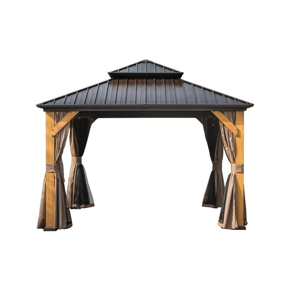 Mondawe 12 x 12-ft Metal Gazebo w/ Cedar Wood Frame - Brown