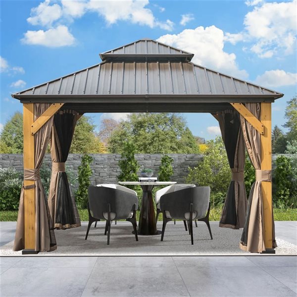 Mondawe 12 x 12-ft Metal Gazebo w/ Cedar Wood Frame - Brown