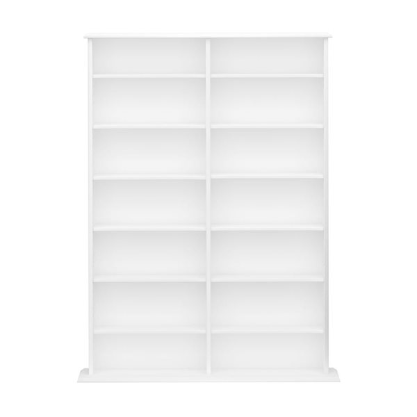 Prepac 39-in Tall 2-Column Display Cabinet w/ 14 Adjustable Shelves for DVD Storage - White