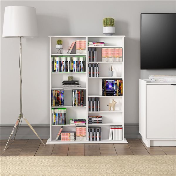 Prepac 39-in Tall 2-Column Display Cabinet w/ 14 Adjustable Shelves for DVD Storage - White