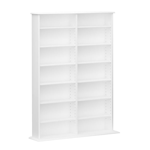 Prepac 39-in Tall 2-Column Display Cabinet w/ 14 Adjustable Shelves for DVD Storage - White
