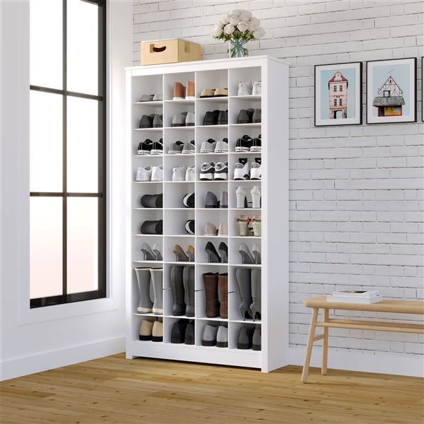 Prepac 72.5-in Tall Shoe Storage Cabinet w/ 40 Shoe Cubbies - White