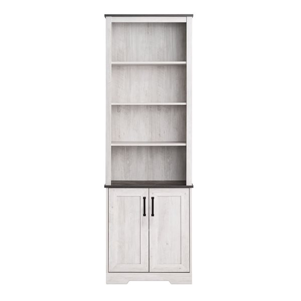 Prepac Rustic Ridge 79.75-in Bookcase w/ Doors and Storage - Washed ...