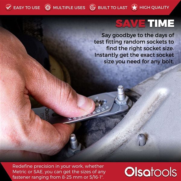 Olsa Tools Bolt Size Finder Keychain w/ Metric/SAE Measurements - 2-Pack