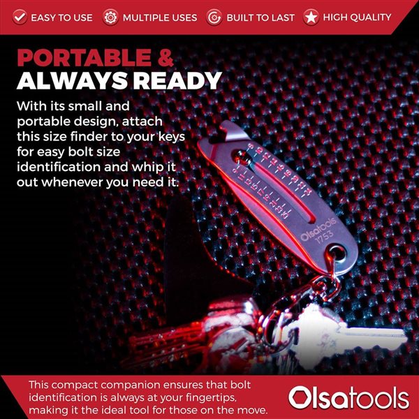 Olsa Tools Bolt Size Finder Keychain w/ Metric/SAE Measurements - 2-Pack