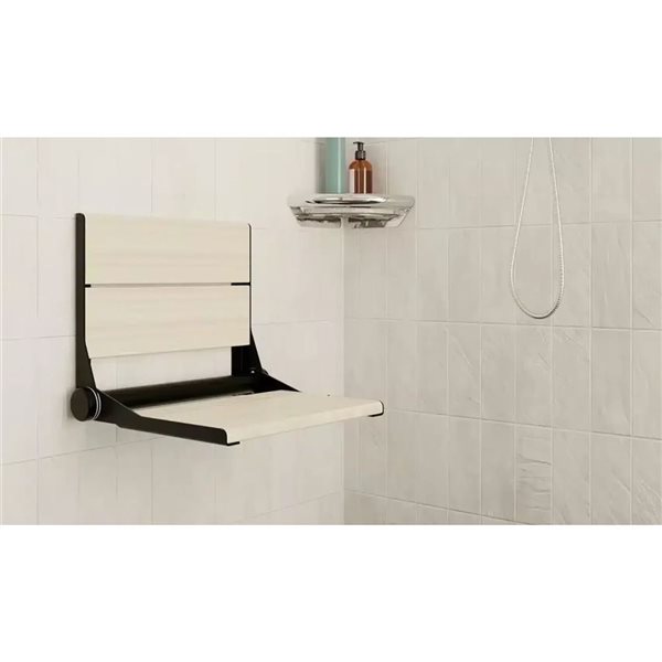 INVISIA SerenaSeat Pro Stainless 18-in Light Stained Shower Bamboo Seat w/ Matte Black Frame