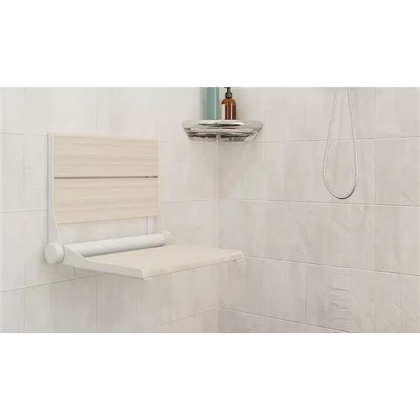 INVISIA SerenaSeat Pro Stainless 26-in Light Stained Shower Bamboo Seat w/ Matte White Frame