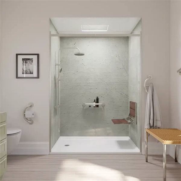 INVISIA SerenaSeat Pro Stainless 26-in Medium Stained Shower Bamboo Seat w/ Matte Black Frame