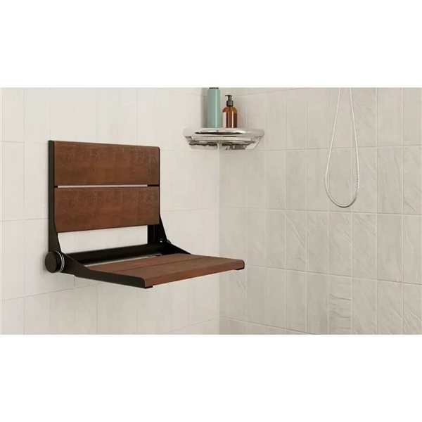 INVISIA SerenaSeat Pro Stainless 26-in Medium Stained Shower Bamboo Seat w/ Matte Black Frame