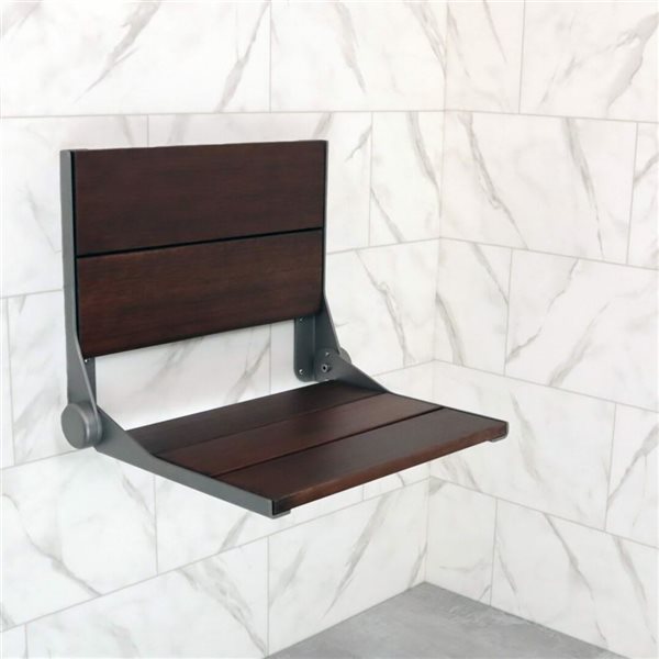 INVISIA SerenaSeat 2.0 Aluminum 18-in Medium Stained Shower Bamboo Seat w/ Matte Grey Frame