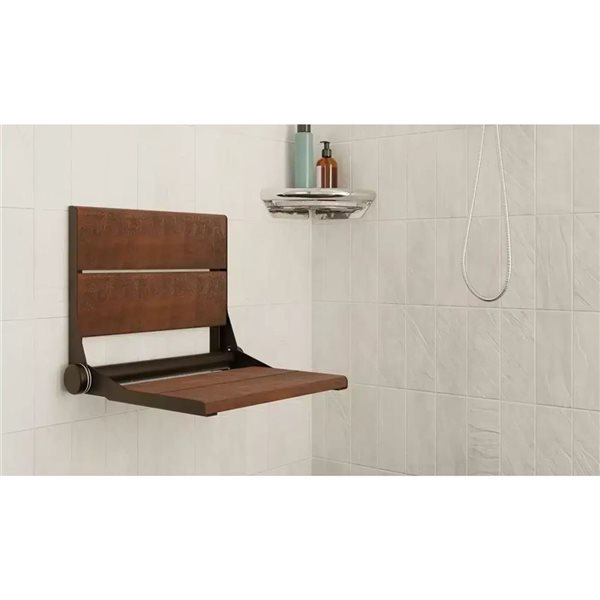 INVISIA SerenaSeat Pro Stainless 26-in Medium Stained Shower Bamboo Seat w/ Oil-Rubbed Bronze Frame