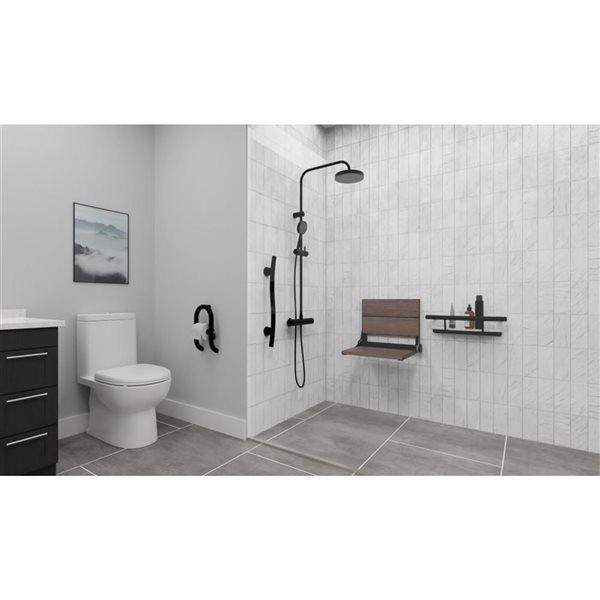 INVISIA SerenaSeat Pro Stainless 18-in Medium Stained Shower Bamboo Seat w/ Matte Black Frame