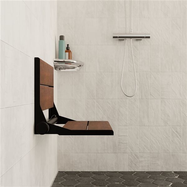 INVISIA SerenaSeat Pro Stainless 18-in Medium Stained Shower Bamboo Seat w/ Matte Black Frame