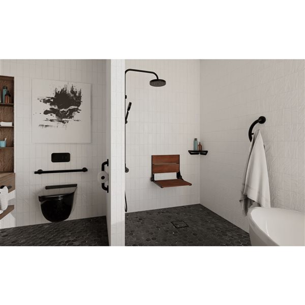 INVISIA SerenaSeat 2.0 Aluminum 26-in Medium Stained Shower Bamboo Seat w/ Matte Grey Frame