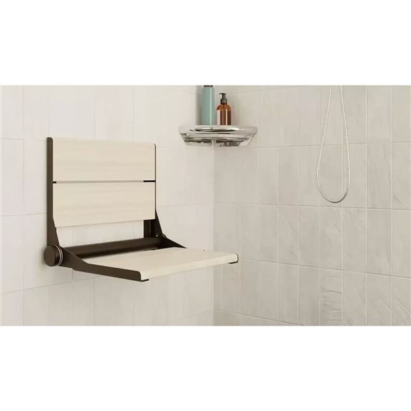 INVISIA SerenaSeat Pro Stainless 18-in Light Stained Shower Bamboo Seat w/ Oil-Rubbed Bronze Frame