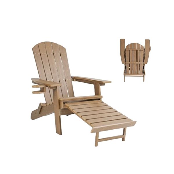 Backyard Lifestyles Brown Folding Adirondack Chair with Hideaway Footrest and Cup Holder