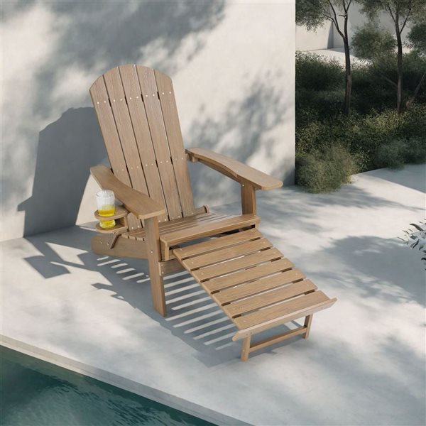 Backyard Lifestyles Brown Folding Adirondack Chair with Hideaway Footrest and Cup Holder