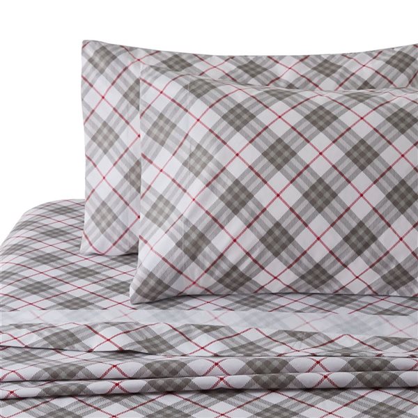 Marina Decoration King Size Grey White Tartan Pattern Cotton Blend Printed Sheet