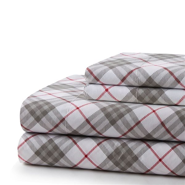 Marina Decoration King Size Grey White Tartan Pattern Cotton Blend Printed Sheet