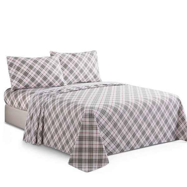 Marina Decoration King Size Grey White Tartan Pattern Cotton Blend Printed Sheet